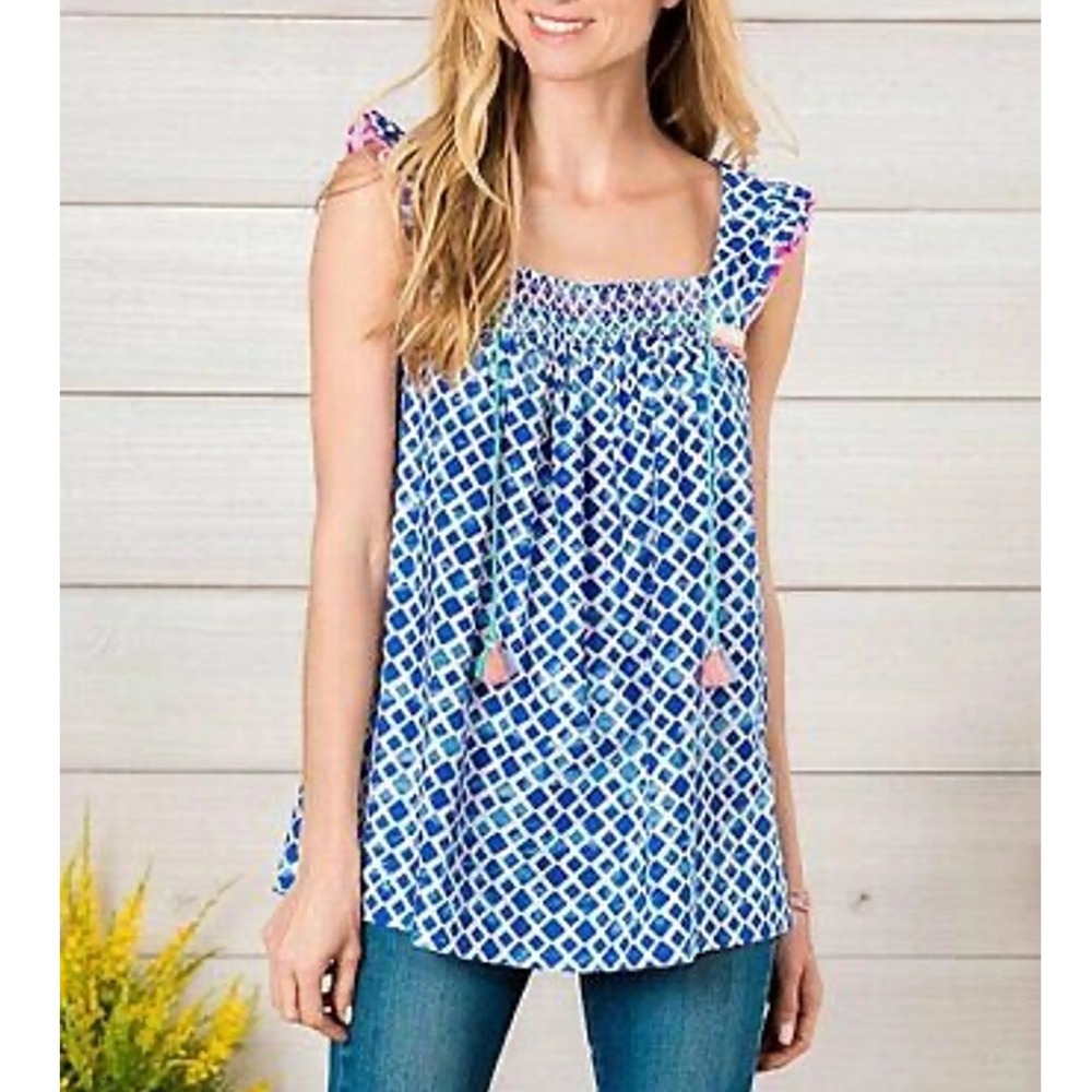 Matilda‎ Jane Wandering Waters Smocked Top Tassels Womens XL Blue